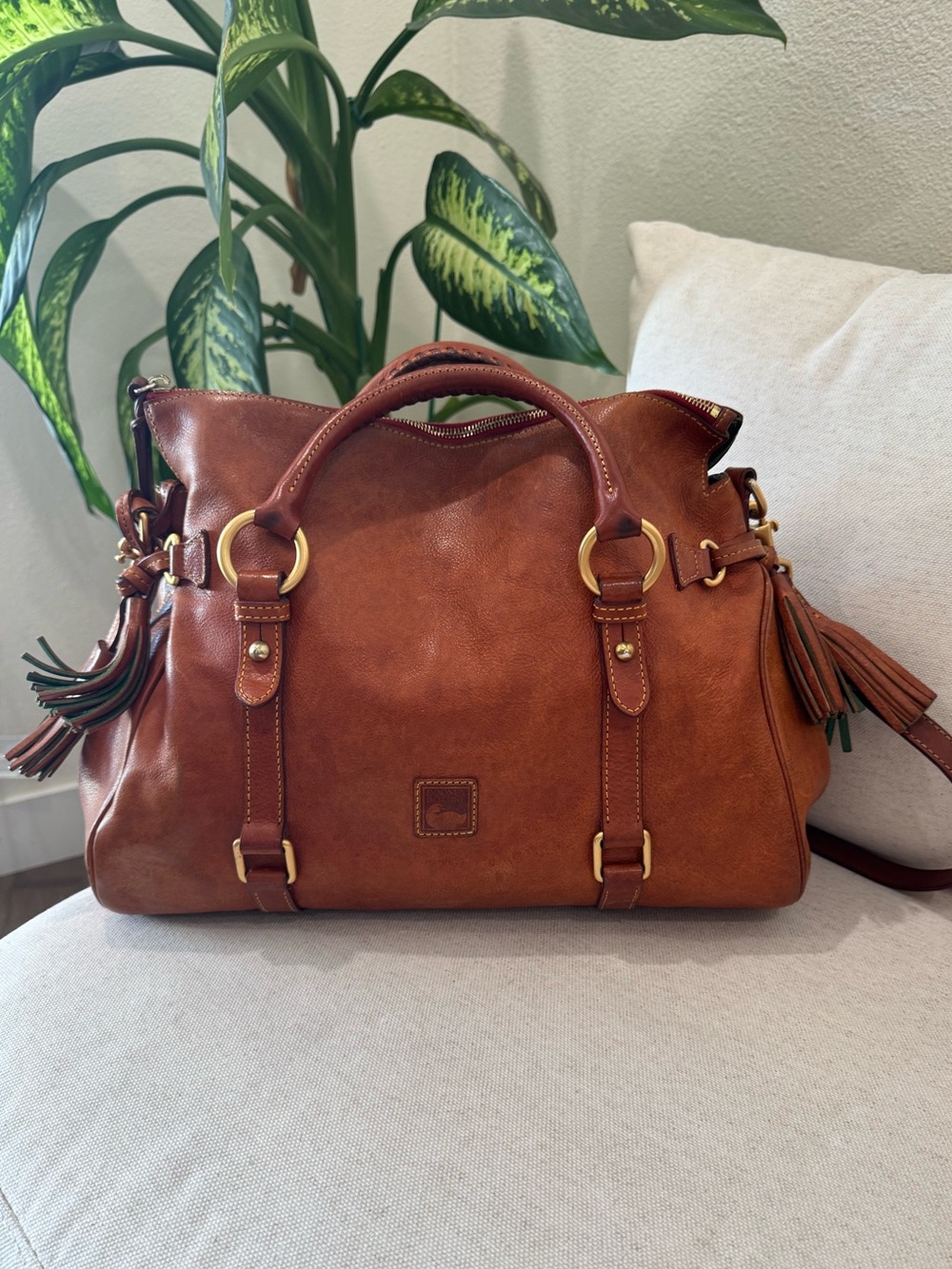 Dooney & Bourke Florentine Tan Brown Leather Satchel Shoulder Crossbody Purse